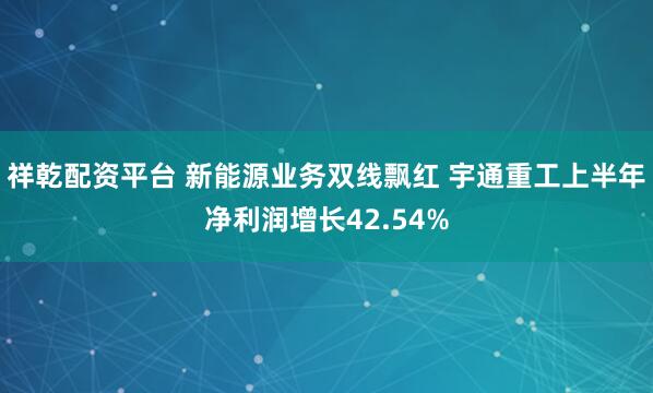 祥乾配资平台 新能源业务双线飘红 宇通重工上半年净利润增长42.54%